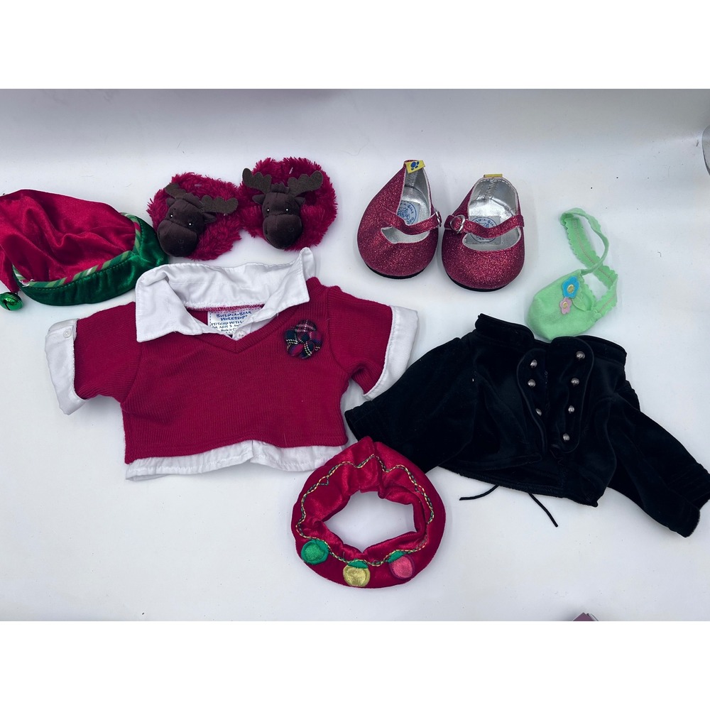 Build-A-Bear Workshop Christmas Clothes Lot Limited Too Jacket Moose Slippers
